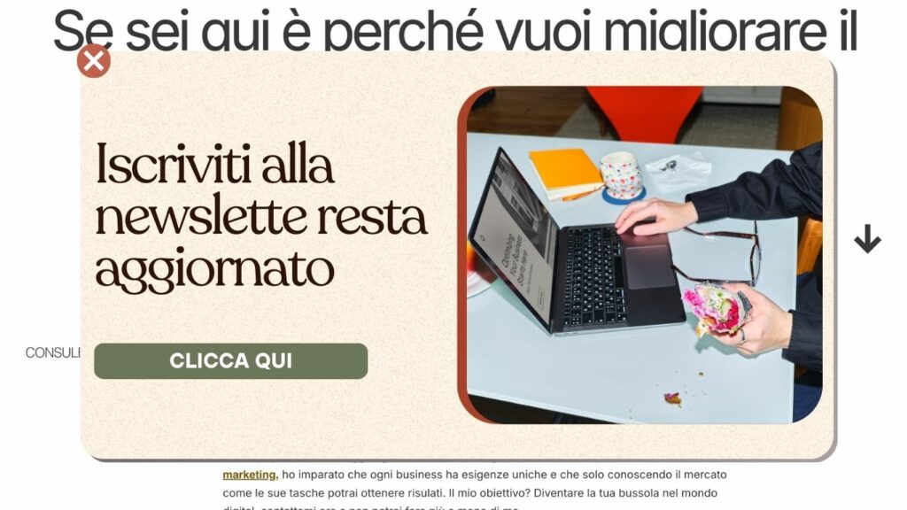 popup su homepage del sito